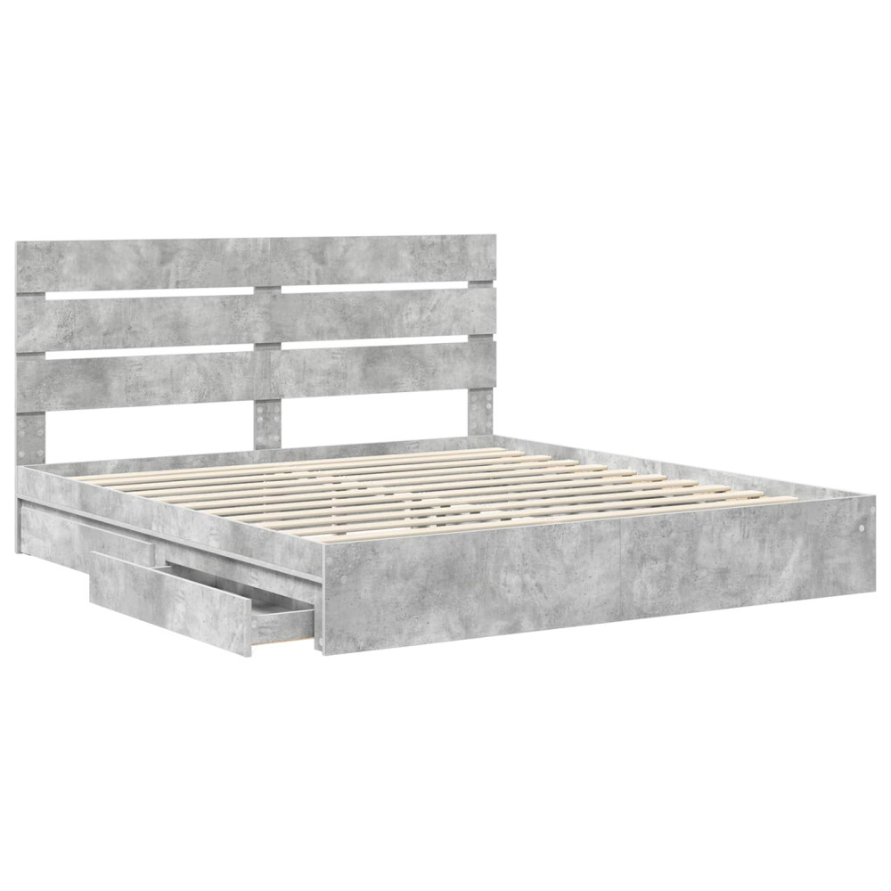 Produktbild för Förvaringssäng med låda Betonggrå 200 x 200 cm Konstruerat trä
