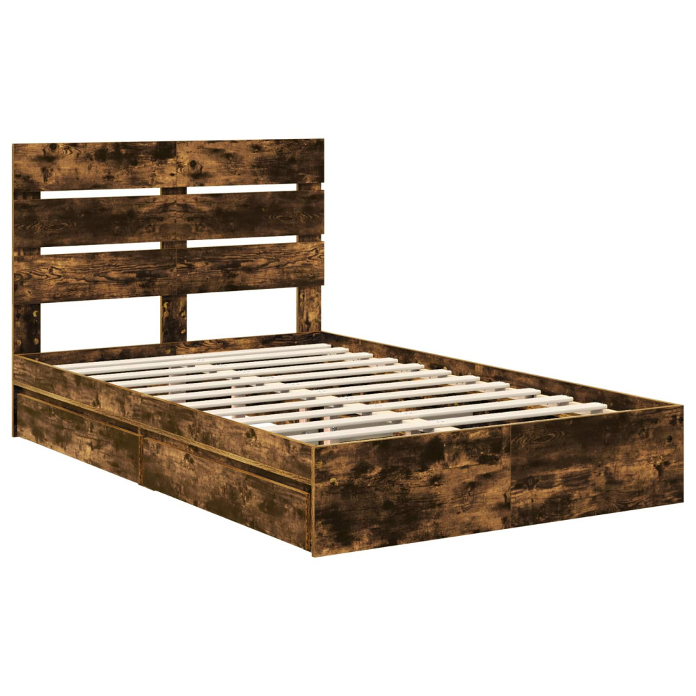 Produktbild för Förvaringssäng med låda Rökt ek 135 x 190 cm Konstruerat trä