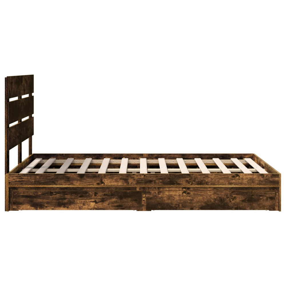 Produktbild för Förvaringssäng med låda Rökt ek 135 x 190 cm Konstruerat trä