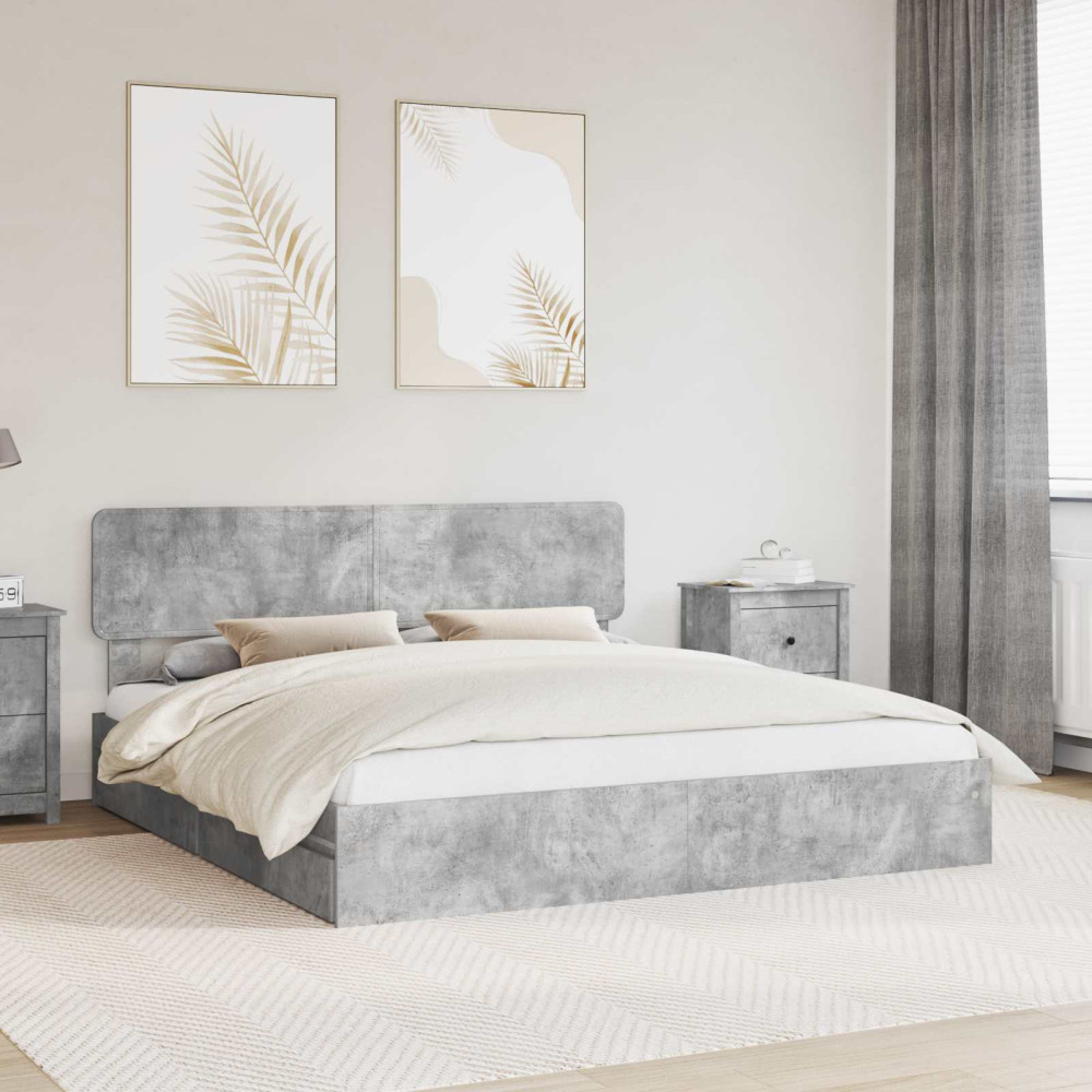 Produktbild för Förvaringssäng med låda Betonggrå 200 x 200 cm Konstruerat trä