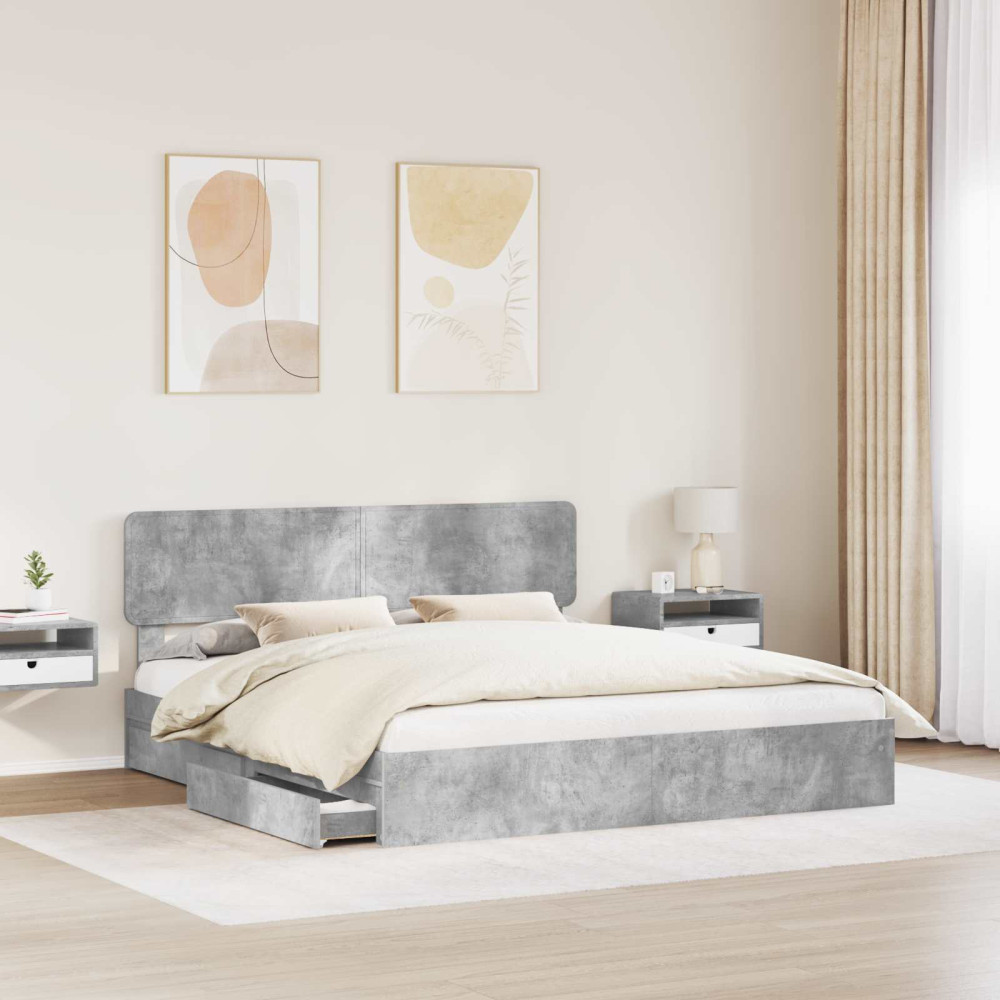 Produktbild för Förvaringssäng med låda Betonggrå 200 x 200 cm Konstruerat trä