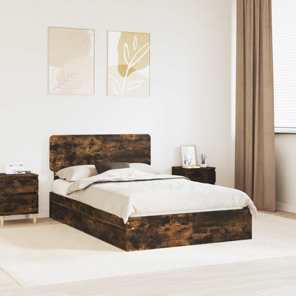 Produktbild för Förvaringssäng med låda Rökt ek 135 x 190 cm Konstruerat trä