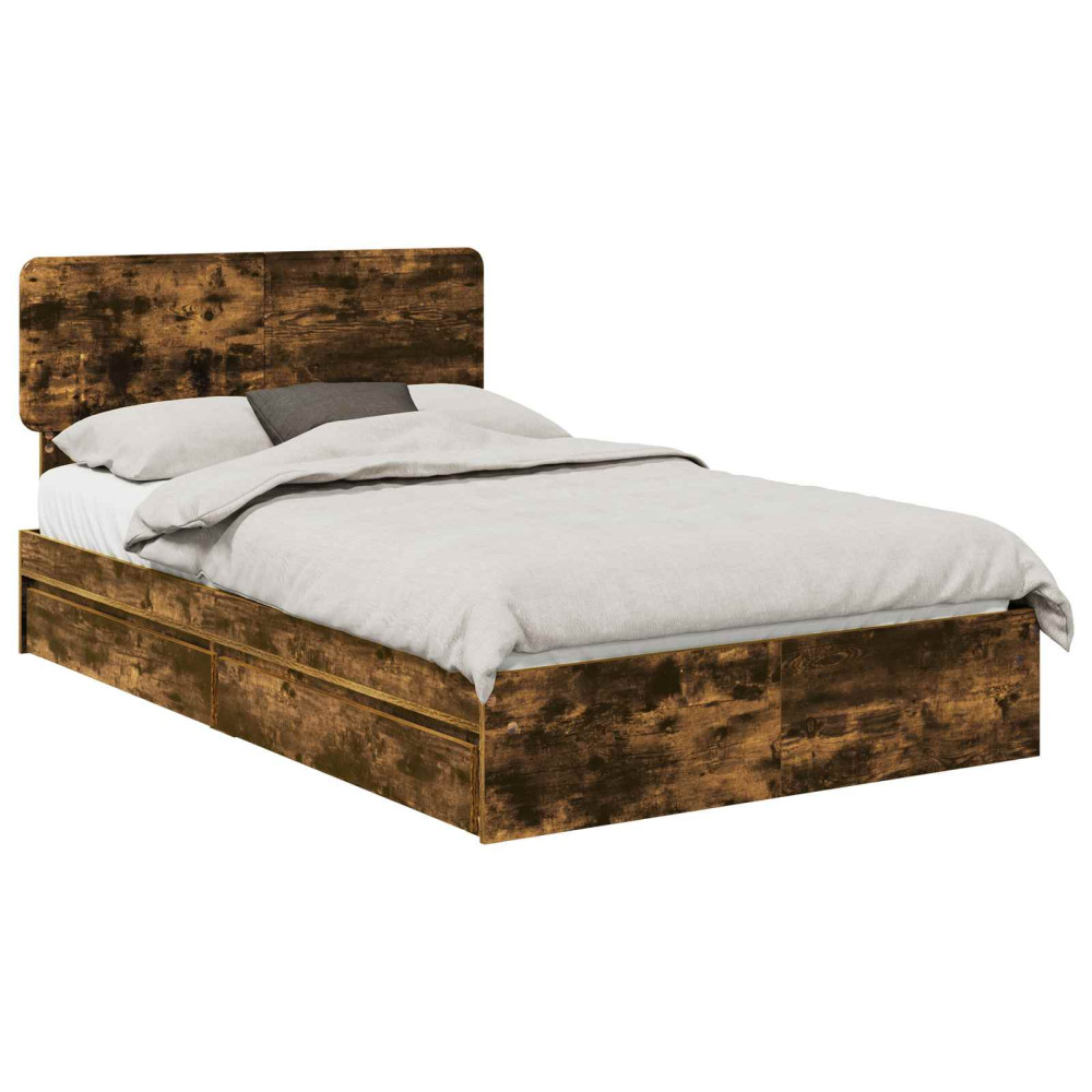 Produktbild för Förvaringssäng med låda Rökt ek 135 x 190 cm Konstruerat trä