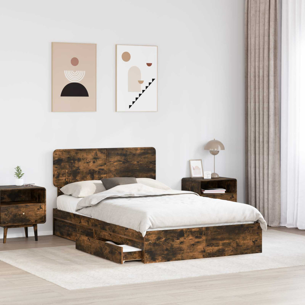 Produktbild för Förvaringssäng med låda Rökt ek 135 x 190 cm Konstruerat trä