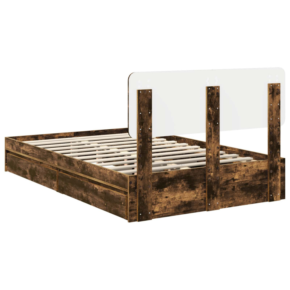 Produktbild för Förvaringssäng med låda Rökt ek 135 x 190 cm Konstruerat trä