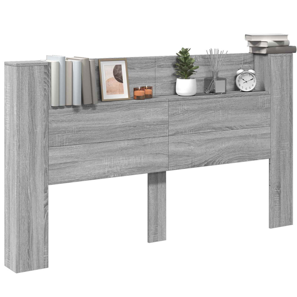Produktbild för Sänggavel med förvaring och LED Grå Sonoma Konstruerat trä