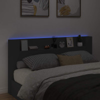 Produktbild för Sänggavel med förvaring och LED Svart Konstruerat trä