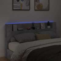 Produktbild för Sänggavel med förvaring och LED Betonggrå Konstruerat trä