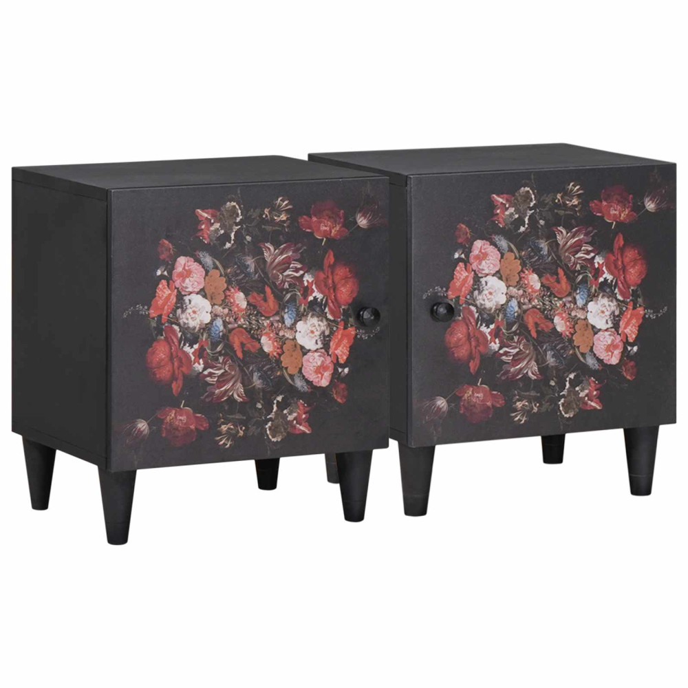 Produktbild för Sängbord med Dörr 2 pcs Svart 40 x 33 x 46 cm Massivt mangoträ