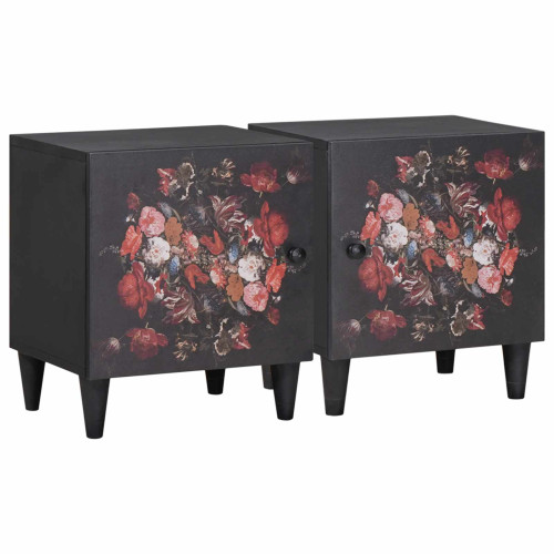 vidaXL Sängbord med Dörr 2 pcs Svart 40 x 33 x 46 cm Massivt mangoträ