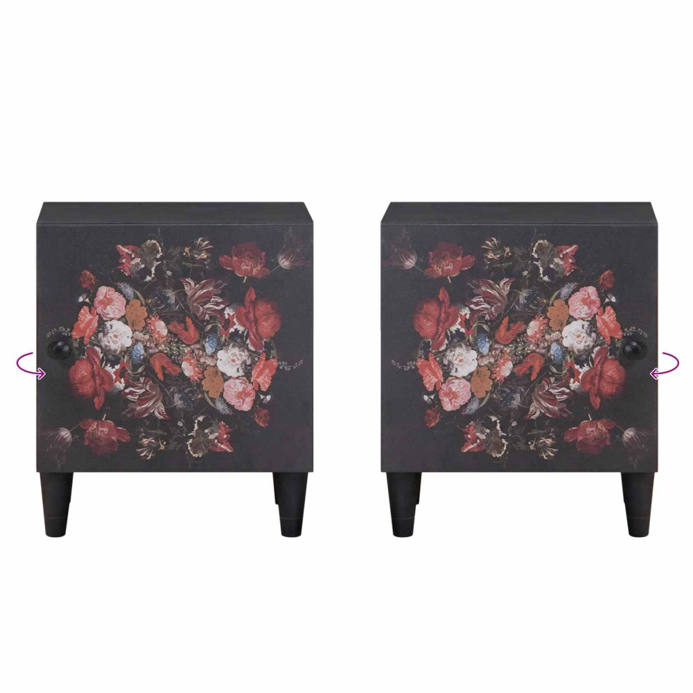 Produktbild för Sängbord med Dörr 2 pcs Svart 40 x 33 x 46 cm Massivt mangoträ
