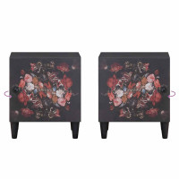 Produktbild för Sängbord med Dörr 2 pcs Svart 40 x 33 x 46 cm Massivt mangoträ