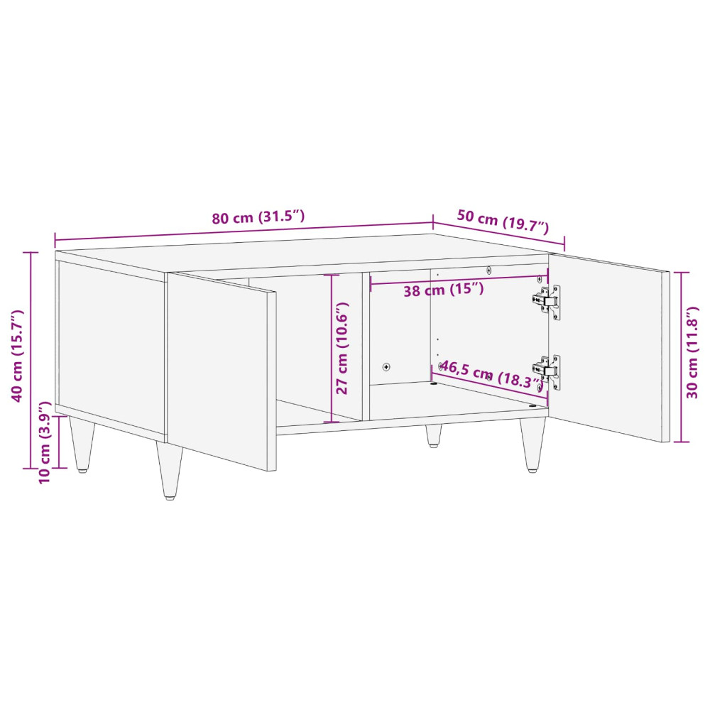 Produktbild för Kaffeebord Flerfärgsdesign 80 x 50 x 40 cm Massivt mangoträ