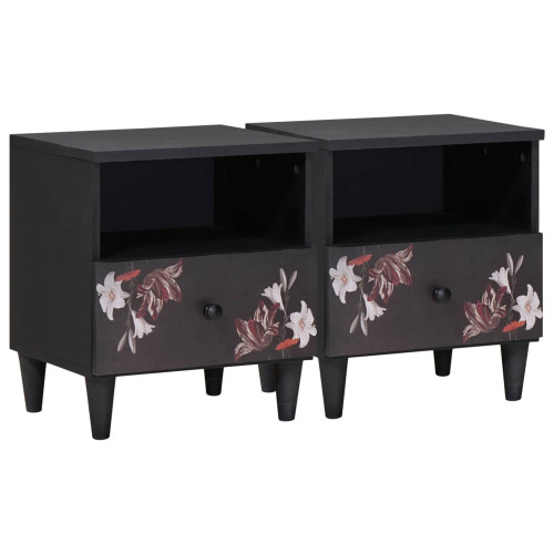 vidaXL Sängbord med låda 2 pcs Brun 40 x 33 x 46 cm Massivt mangoträ