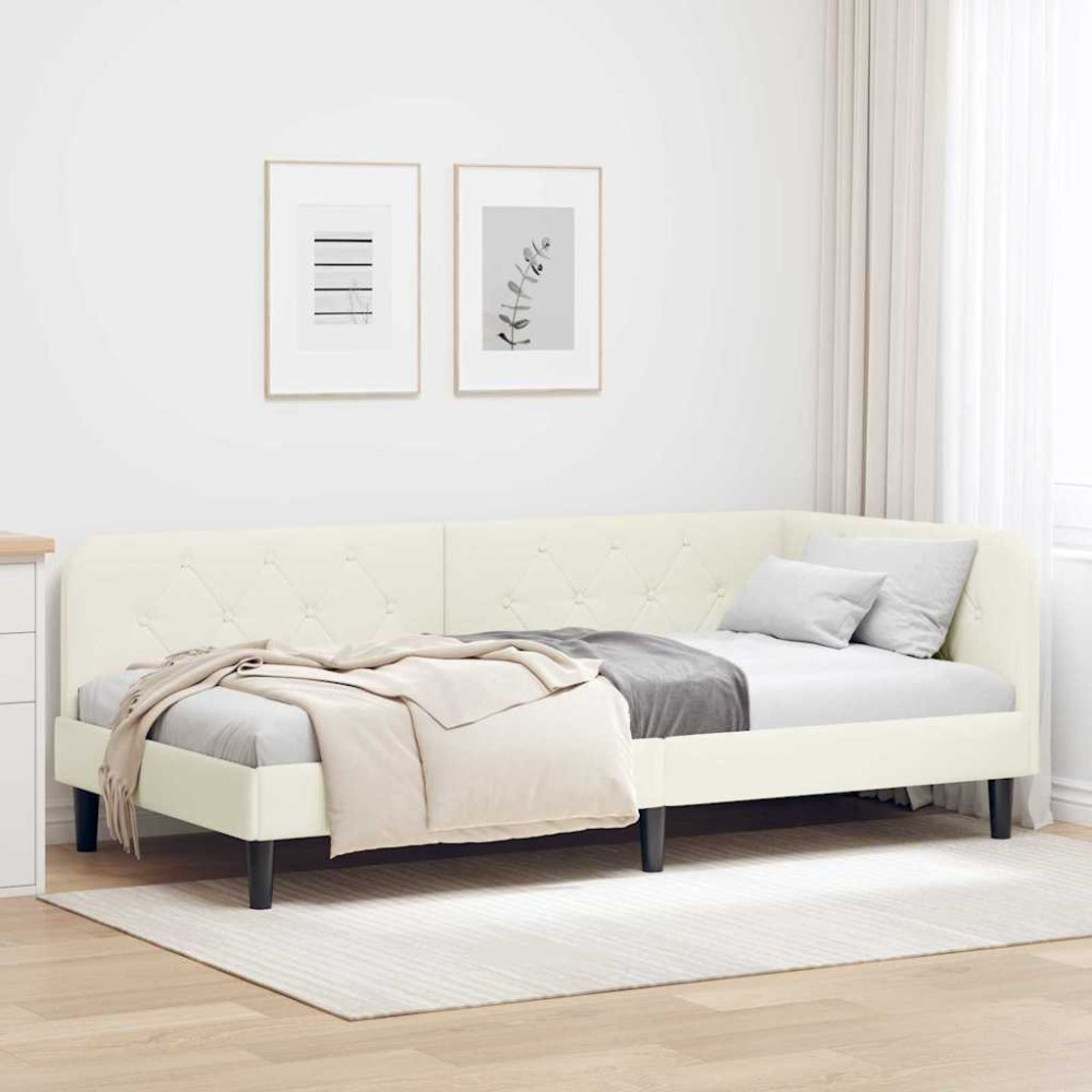 Produktbild för Hörn Sängram Kräm 90 x 190 cm Sammet