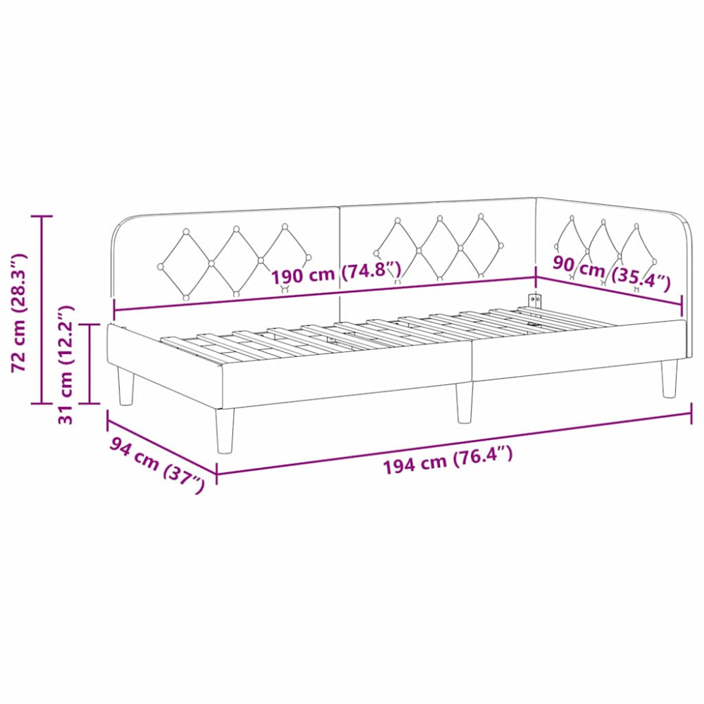 Produktbild för Hörn Sängram Kräm 90 x 190 cm Sammet