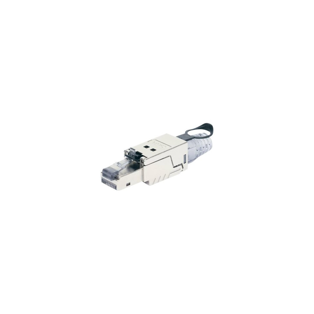 Produktbild för Intellinet Modular Plug Cat6a 10G Shielded Toolless RJ45 Modular Field Termination Plug with Pull-ring Release, For Easy and Quick High-quality Cable Assembly in the Field, STP, for Solid & Stranded Wire, Gold-plated Contacts, Metal Housing - nätverkskont