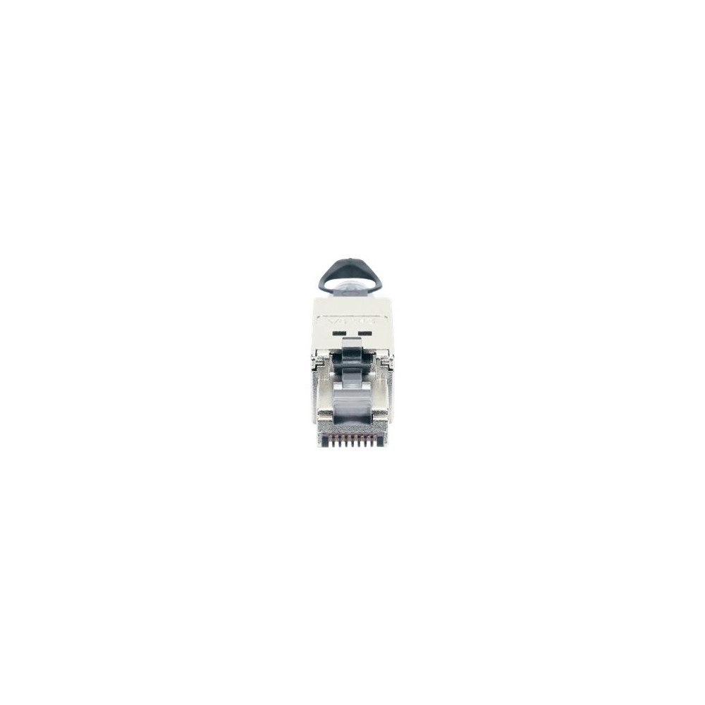 Produktbild för Intellinet Modular Plug Cat6a 10G Shielded Toolless RJ45 Modular Field Termination Plug with Pull-ring Release, For Easy and Quick High-quality Cable Assembly in the Field, STP, for Solid & Stranded Wire, Gold-plated Contacts, Metal Housing - nätverkskont