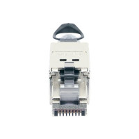 Produktbild för Intellinet Modular Plug Cat6a 10G Shielded Toolless RJ45 Modular Field Termination Plug with Pull-ring Release, For Easy and Quick High-quality Cable Assembly in the Field, STP, for Solid & Stranded Wire, Gold-plated Contacts, Metal Housing - nätverkskont