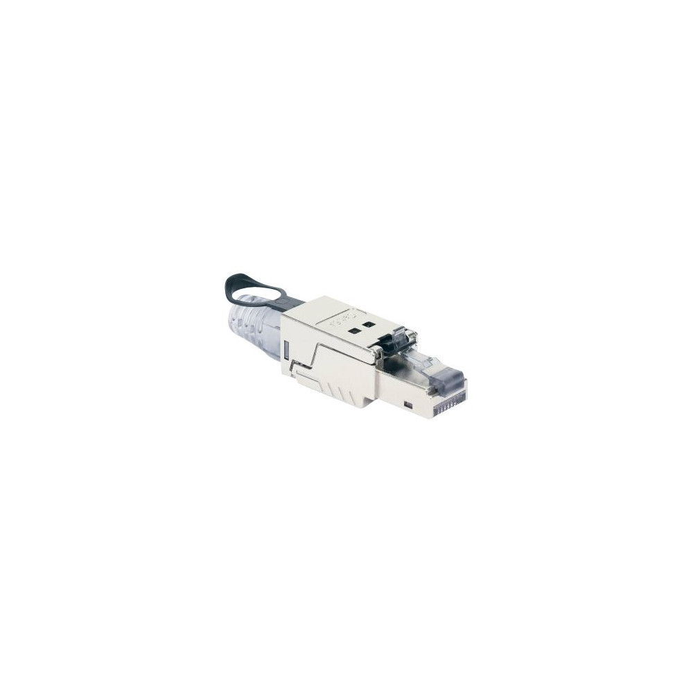 Produktbild för Intellinet Modular Plug Cat6a 10G Shielded Toolless RJ45 Modular Field Termination Plug with Pull-ring Release, For Easy and Quick High-quality Cable Assembly in the Field, STP, for Solid & Stranded Wire, Gold-plated Contacts, Metal Housing - nätverkskont