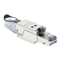 Produktbild för Intellinet Modular Plug Cat6a 10G Shielded Toolless RJ45 Modular Field Termination Plug with Pull-ring Release, For Easy and Quick High-quality Cable Assembly in the Field, STP, for Solid & Stranded Wire, Gold-plated Contacts, Metal Housing - nätverkskont