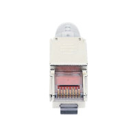 Produktbild för Intellinet Modular Plug Cat6a 10G Shielded Toolless RJ45 Modular Field Termination Plug with Pull-ring Release, For Easy and Quick High-quality Cable Assembly in the Field, STP, for Solid & Stranded Wire, Gold-plated Contacts, Metal Housing - nätverkskont