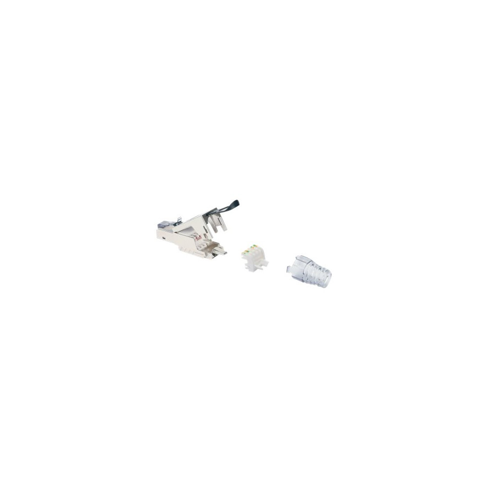 Produktbild för Intellinet Modular Plug Cat6a 10G Shielded Toolless RJ45 Modular Field Termination Plug with Pull-ring Release, For Easy and Quick High-quality Cable Assembly in the Field, STP, for Solid & Stranded Wire, Gold-plated Contacts, Metal Housing - nätverkskont