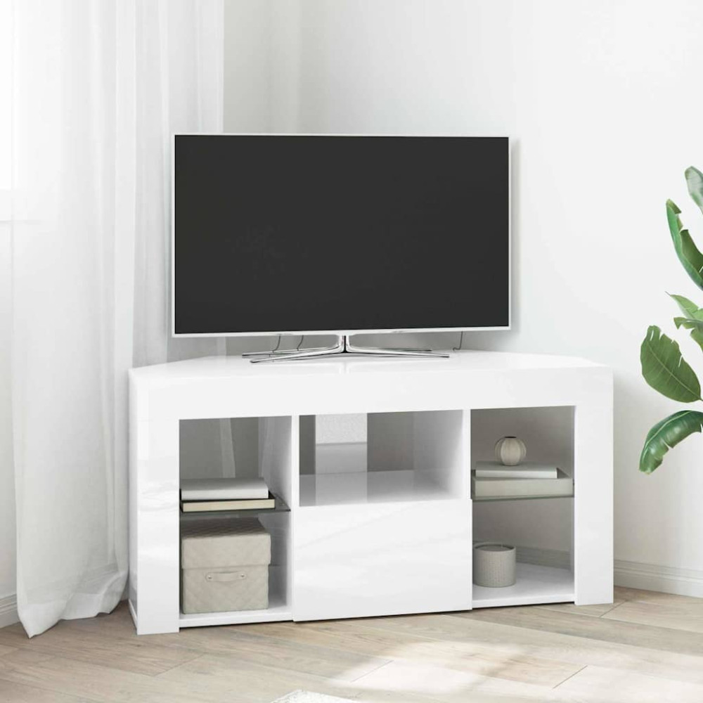 Produktbild för Hörn LED TV-skåp Högblank Vit 100 x 40 x 50 cm Konstruerat trä