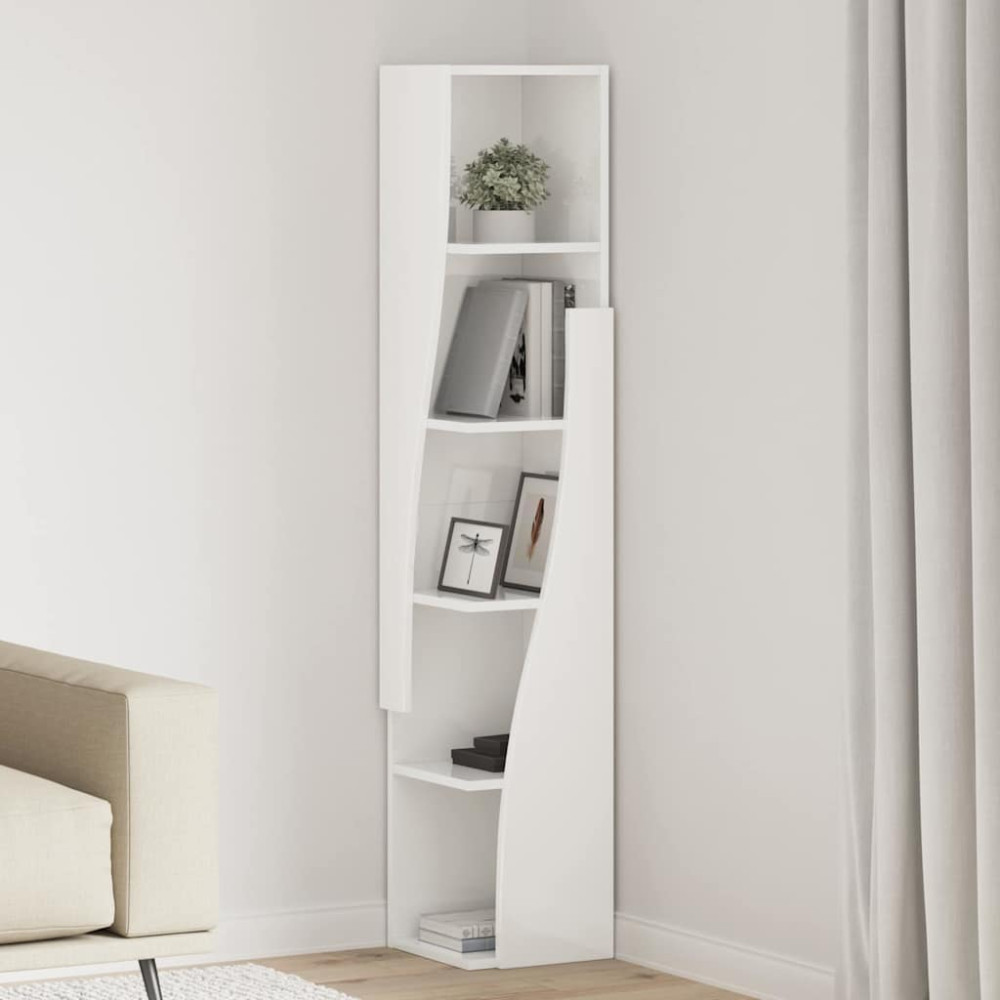 Produktbild för Hörnskåp Högblanka vita 27,5x27x140cm Konstruerat trä