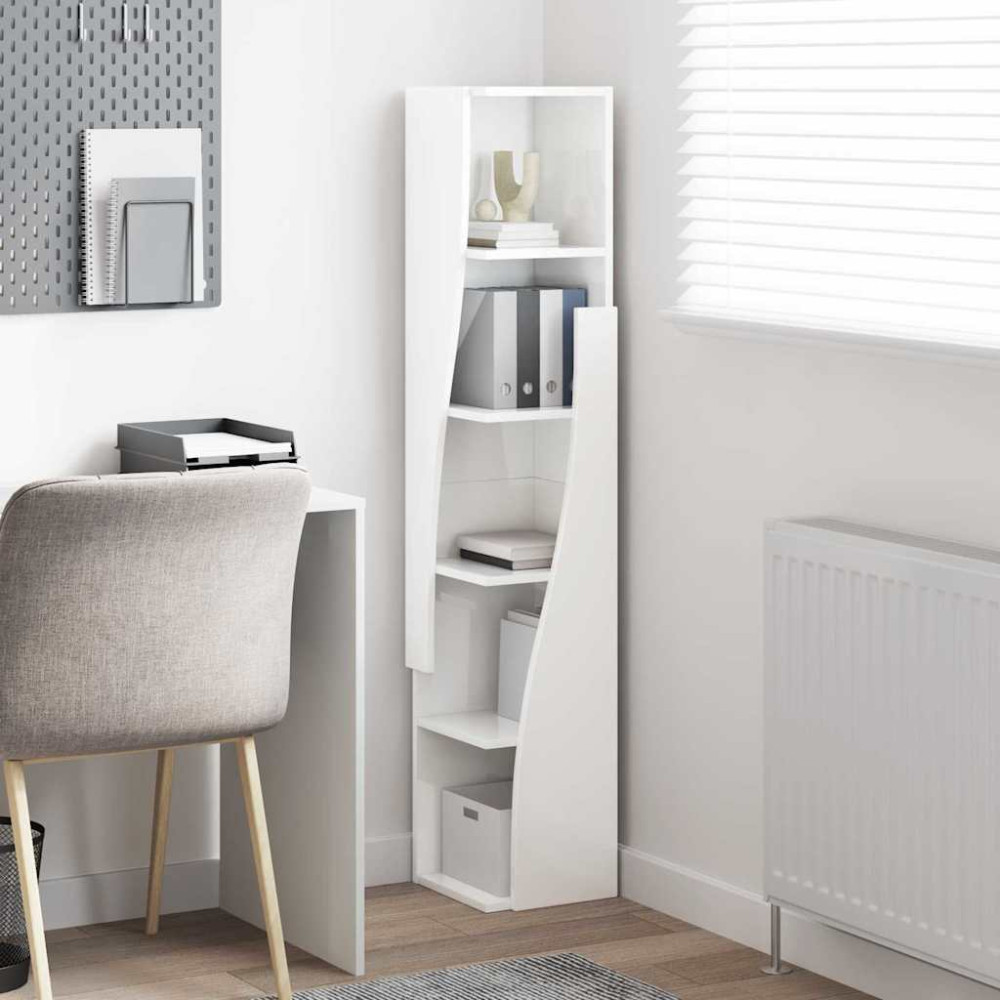 Produktbild för Hörnskåp Högblanka vita 27,5x27x140cm Konstruerat trä
