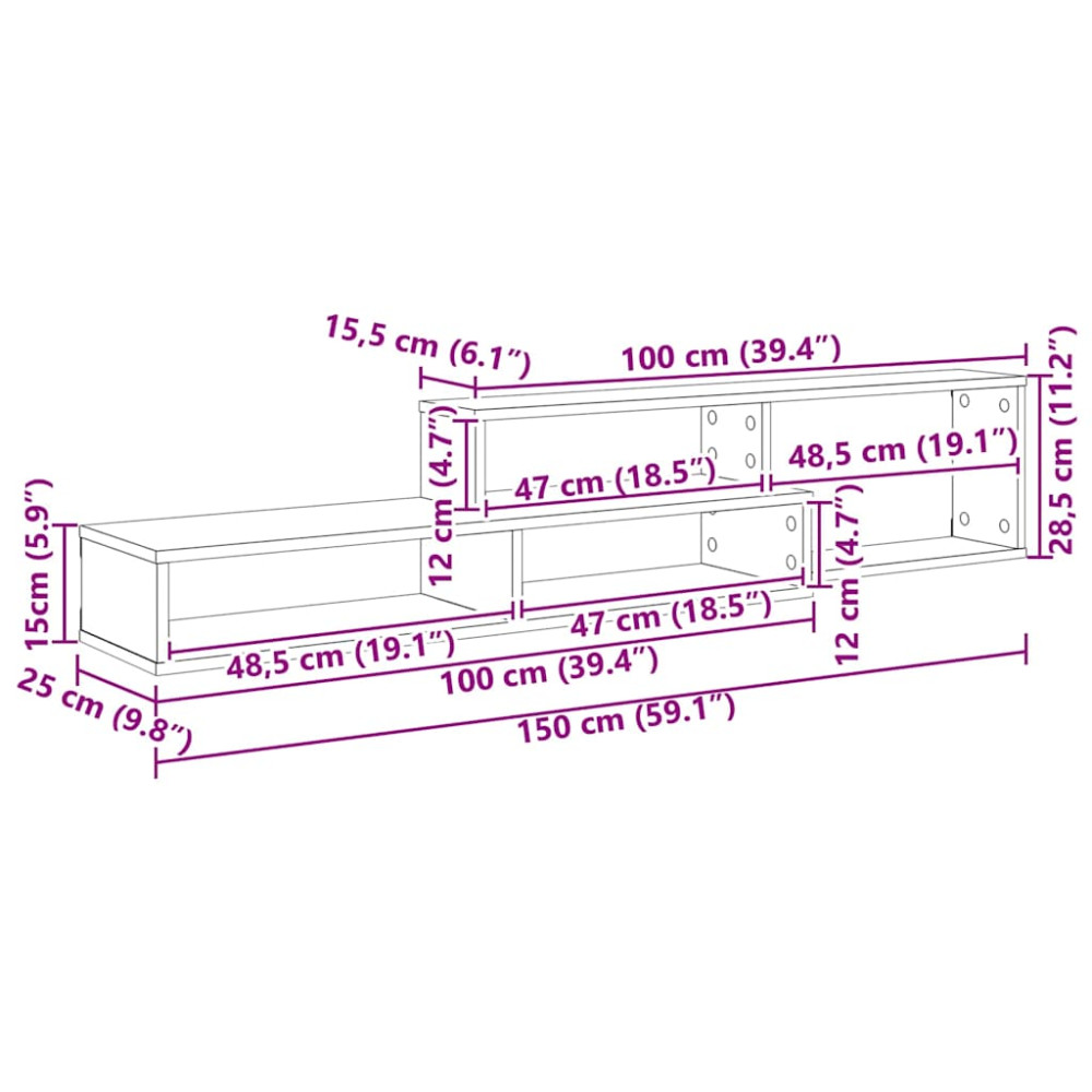 Produktbild för VäggTV-stativ 150x25x28,5cm Konstruerat trä