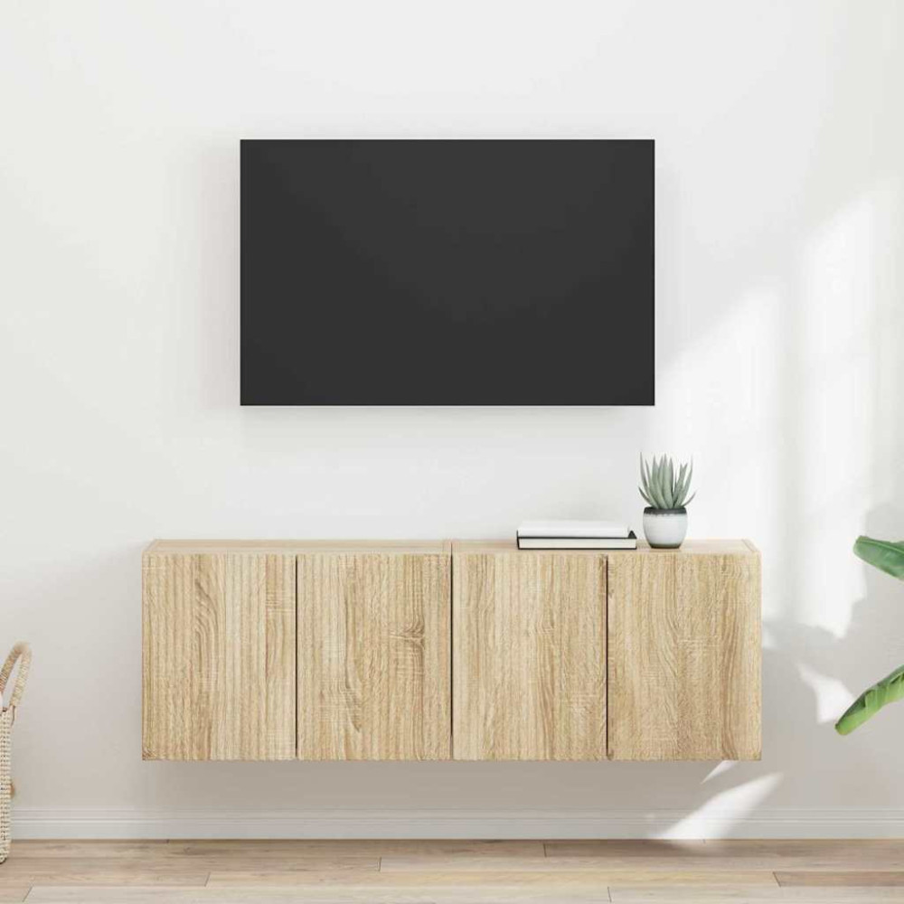 Produktbild för TV Vägghylla 2 pcs Sonoma-ek 59,5 x 31 x 40 cm Konstruerat trä