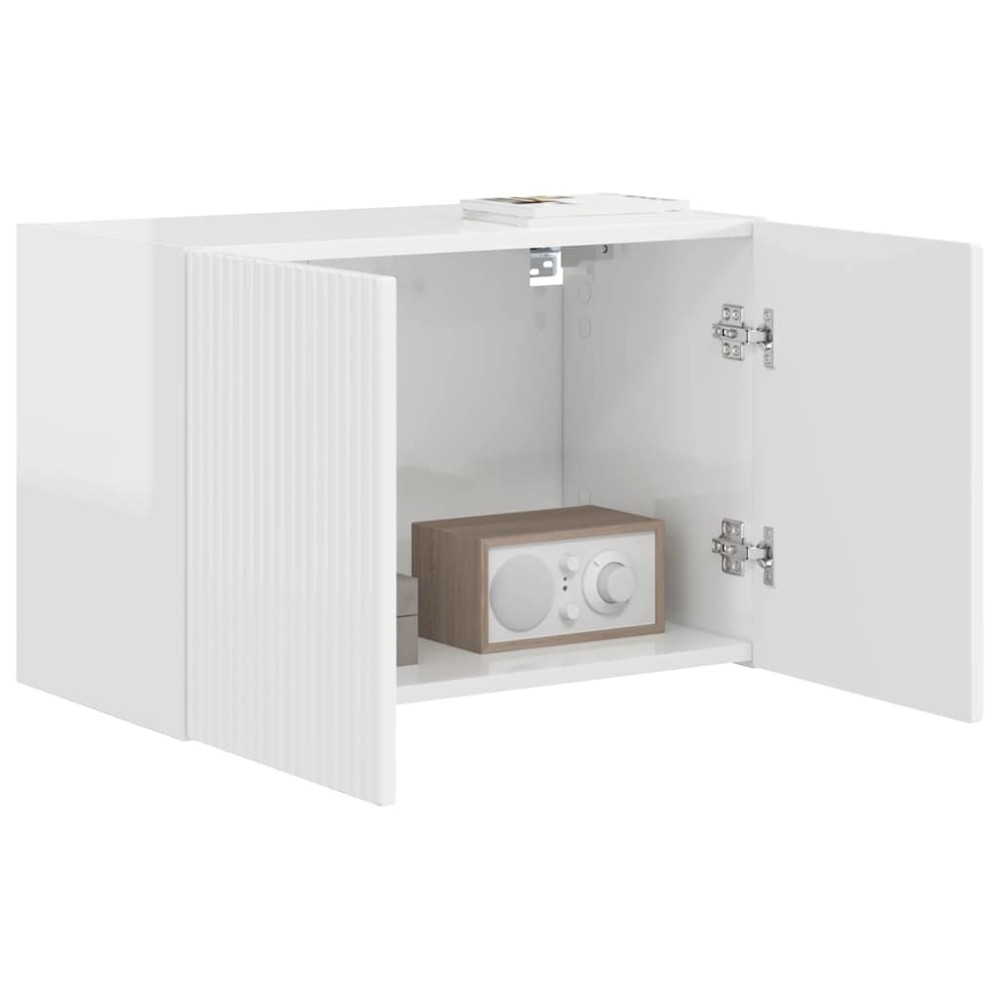 Produktbild för TV Vägghylla Högblanka vita 59,5 x 31 x 40 cm Konstruerat trä
