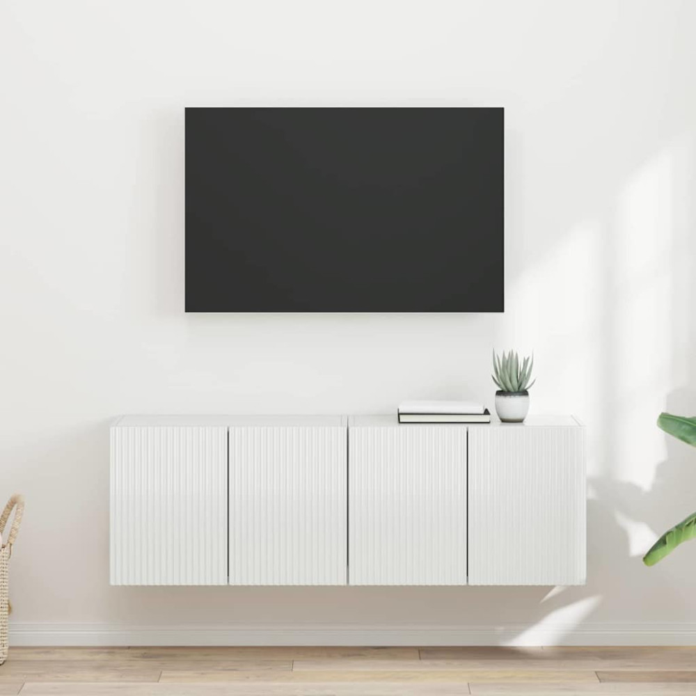 Produktbild för TV Vägghylla 2 pcs Högblanka vita 59,5 x 31 x 40 cm
