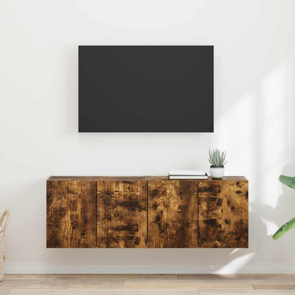 Produktbild för TV Vägghylla 2 pcs Rökt ek 59,5 x 31 x 40 cm Konstruerat trä
