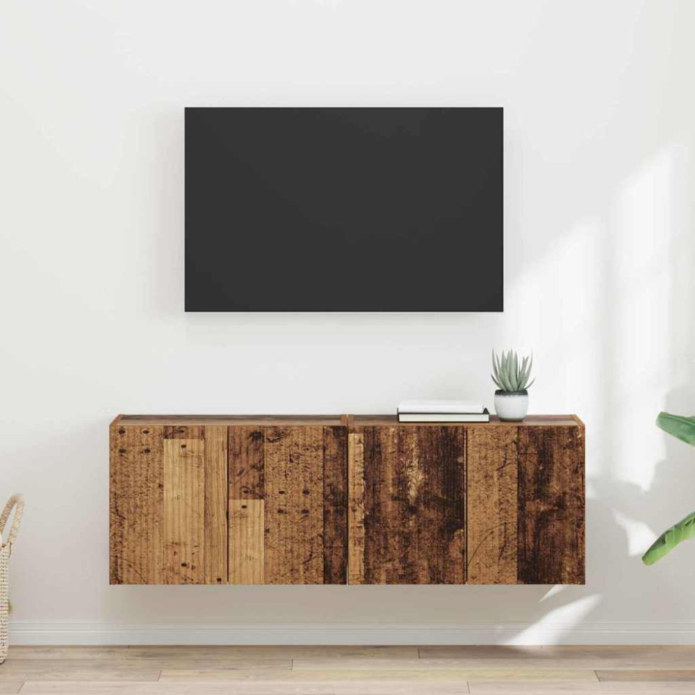 Produktbild för TV Vägghylla Väggmonterad 2 pcs Gammalt trä 59,5 x 31 x 40 cm