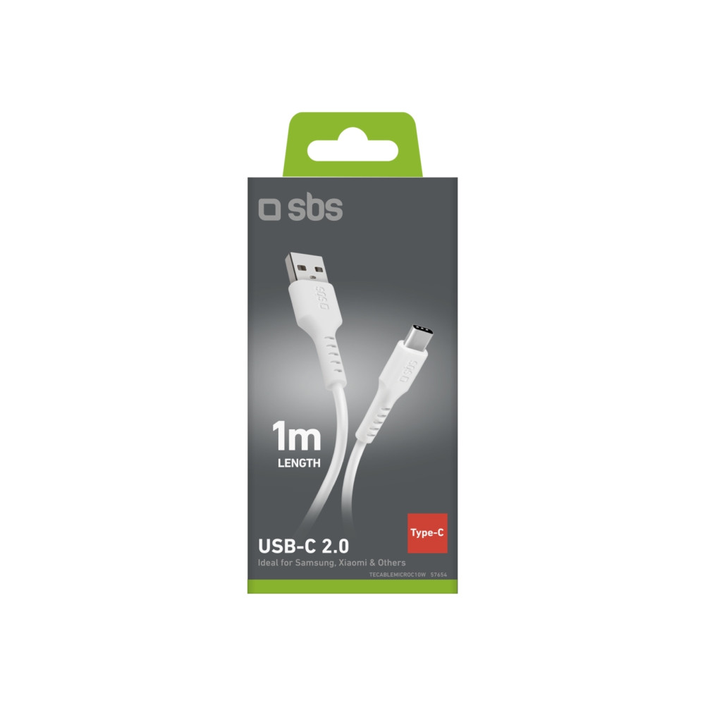Produktbild för SBS TECABLEMICROC10W, 1 m, USB A, USB C, USB 2.0, 0,48 Gbit/...