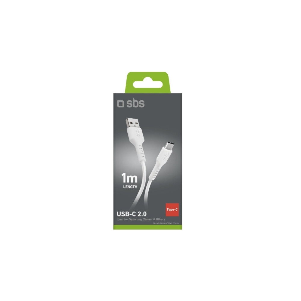Produktbild för SBS TECABLEMICROC10W, 1 m, USB A, USB C, USB 2.0, 0,48 Gbit/...