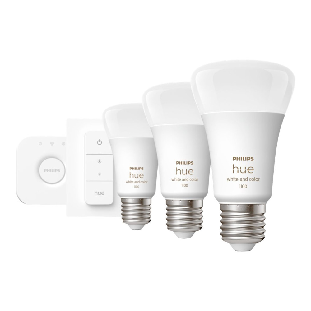 Produktbild för Philips Hue White and Color Ambiance Starter Kit - trådlös belysningsuppsättning - LED-glödlampa x 3 - form: A60 - E27 - 9 W - 16 miljoner färger - 2000-6500 K