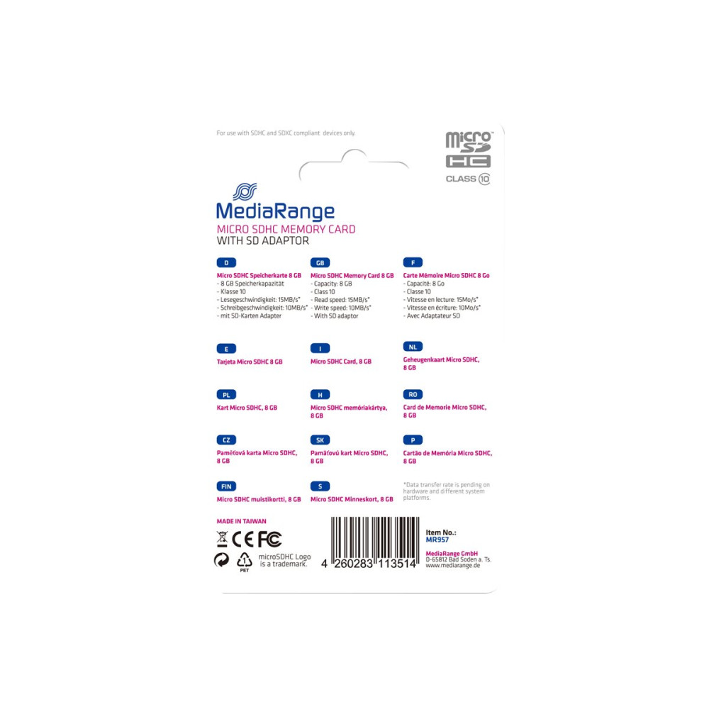 Produktbild för MediaRange - flash-minneskort - 8 GB - microSDHC