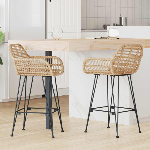 vidaXL Barstol 2 pcs 55 x 52 x 92 cm Rattan och Järn