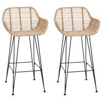 Produktbild för Barstol 2 pcs 55 x 52 x 92 cm Rattan och Järn
