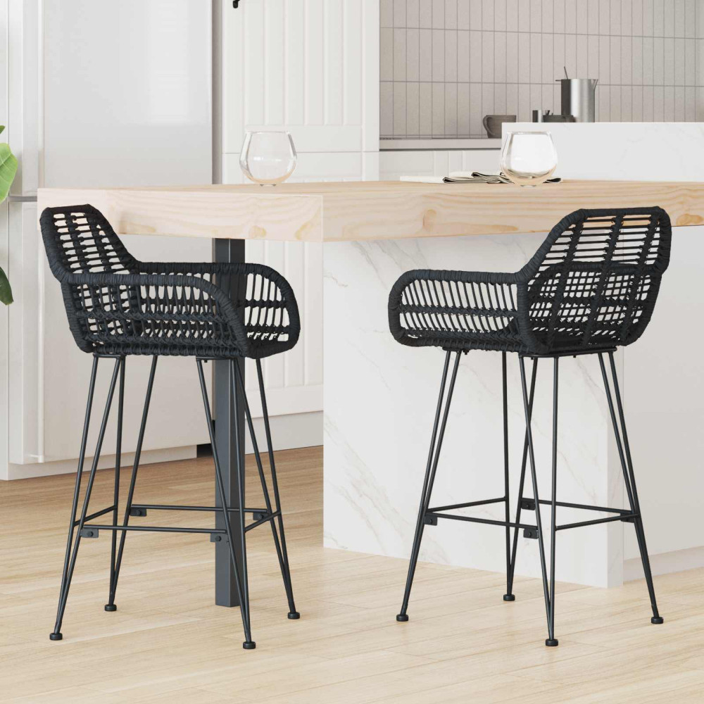 Produktbild för Barstol 2 pcs 55 x 52 x 92 cm Rattan och Järn