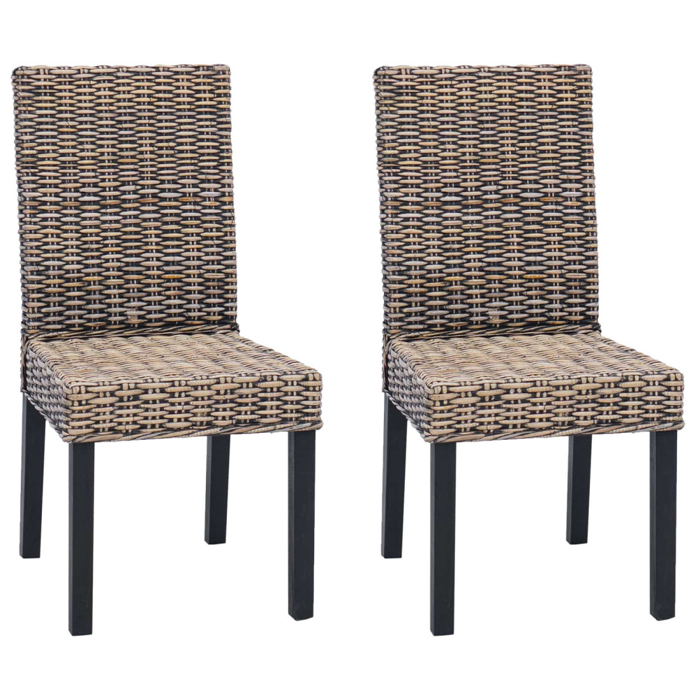 Produktbild för Matstol 2 pcs Kubu rotting och solid mahognyträ Svart tvätt