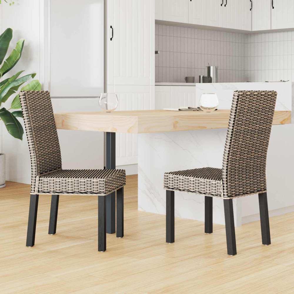 Produktbild för Matstol 2 pcs Kubu rotting och solid mahognyträ Svart tvätt