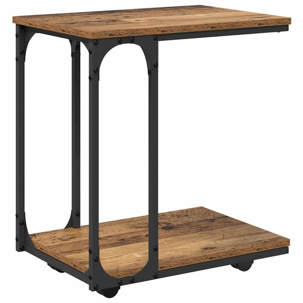 Produktbild för Sidobord med hjul Gammalt trä 50 x 35 x 55.5 cm Konstruerat trä