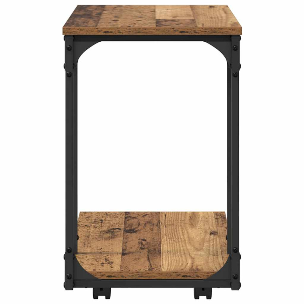 Produktbild för Sidobord med hjul Gammalt trä 50 x 35 x 55.5 cm Konstruerat trä