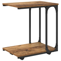 Produktbild för Sidobord med hjul Gammalt trä 50 x 35 x 55.5 cm Konstruerat trä