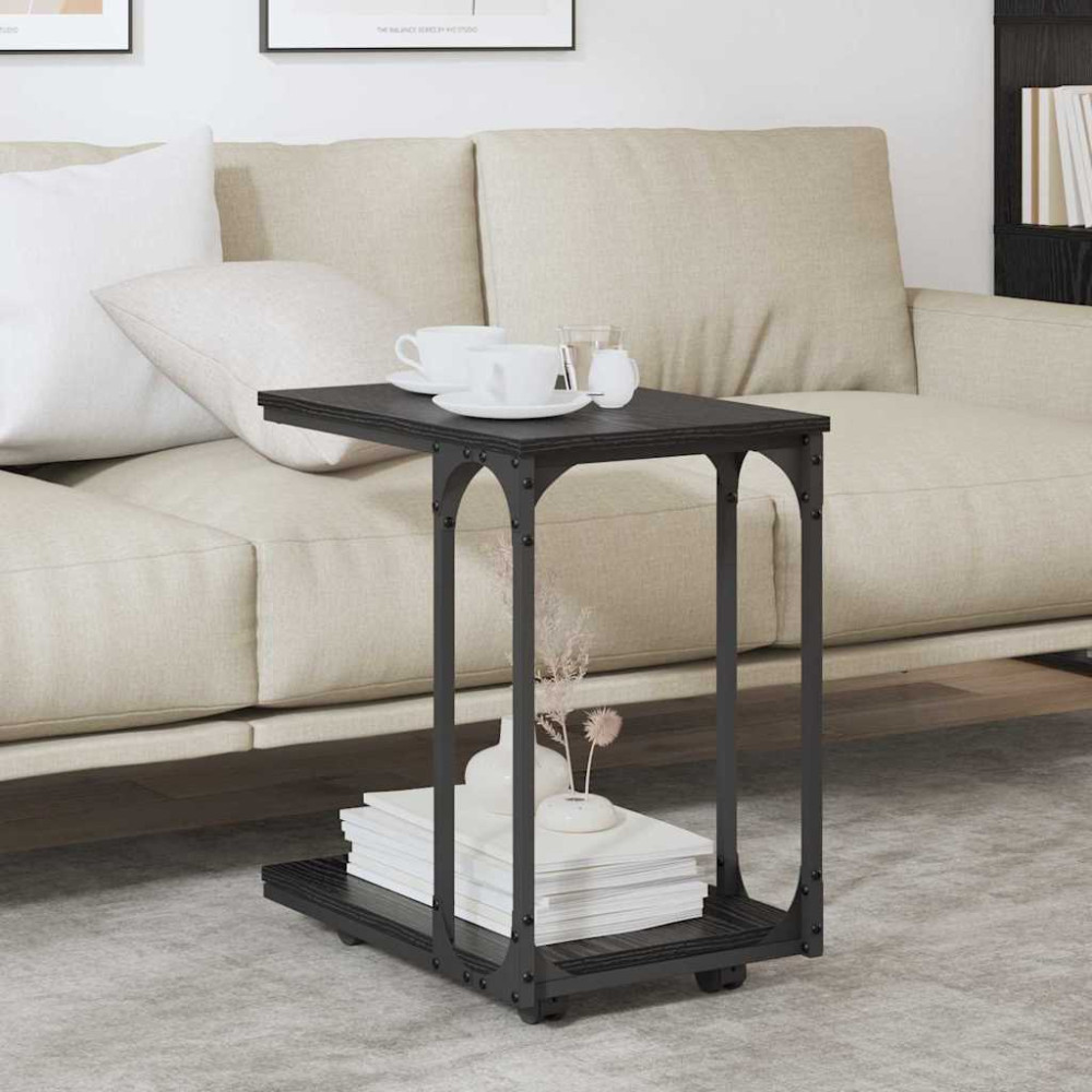 Produktbild för Sidobord med hylla Svart Ek 50 x 35 x 55.5 cm Konstruerat trä