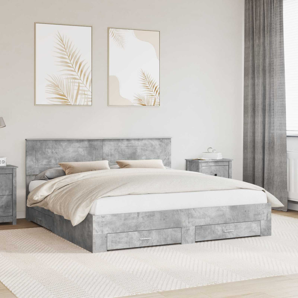 Produktbild för Sängram med huvudgavel Betonggrå 180 x 200 cm Konstruerat trä